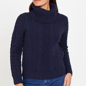 Cable Knit Sweater 100% Cotton Turtleneck Pullover Coastal Country Cottage Blu L